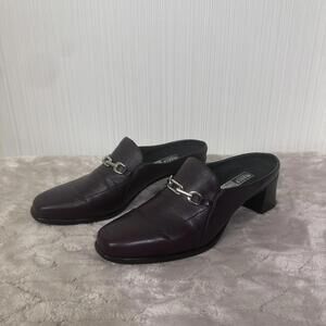 Munro Women’s Brown American Leather Mules Heel w/ Silver Chain Size 6